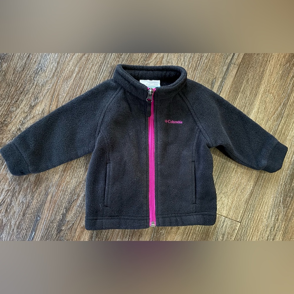 Columbia black with pink detail fleece jacket 3-6m